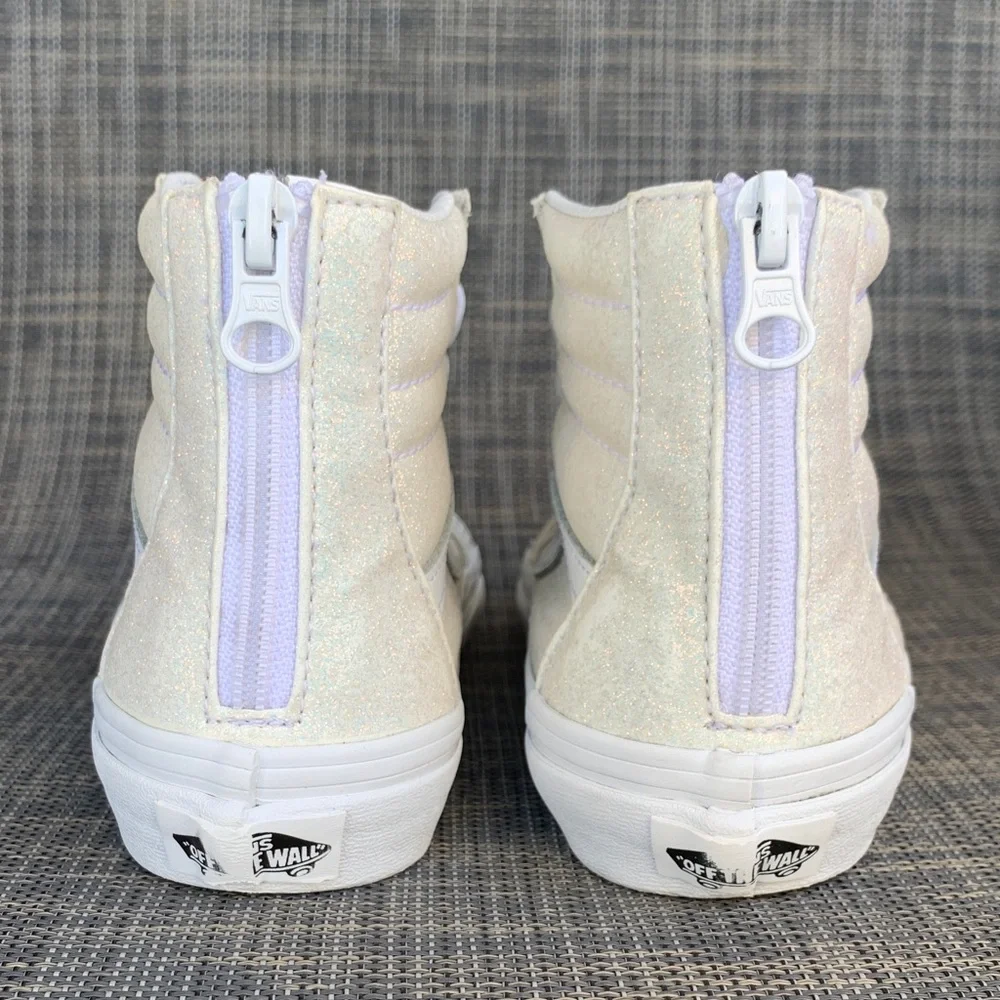 Vans Kids Sk8-Hi Zip Glitter High-Top Sneakers in Cloud White Youth Girls size 2